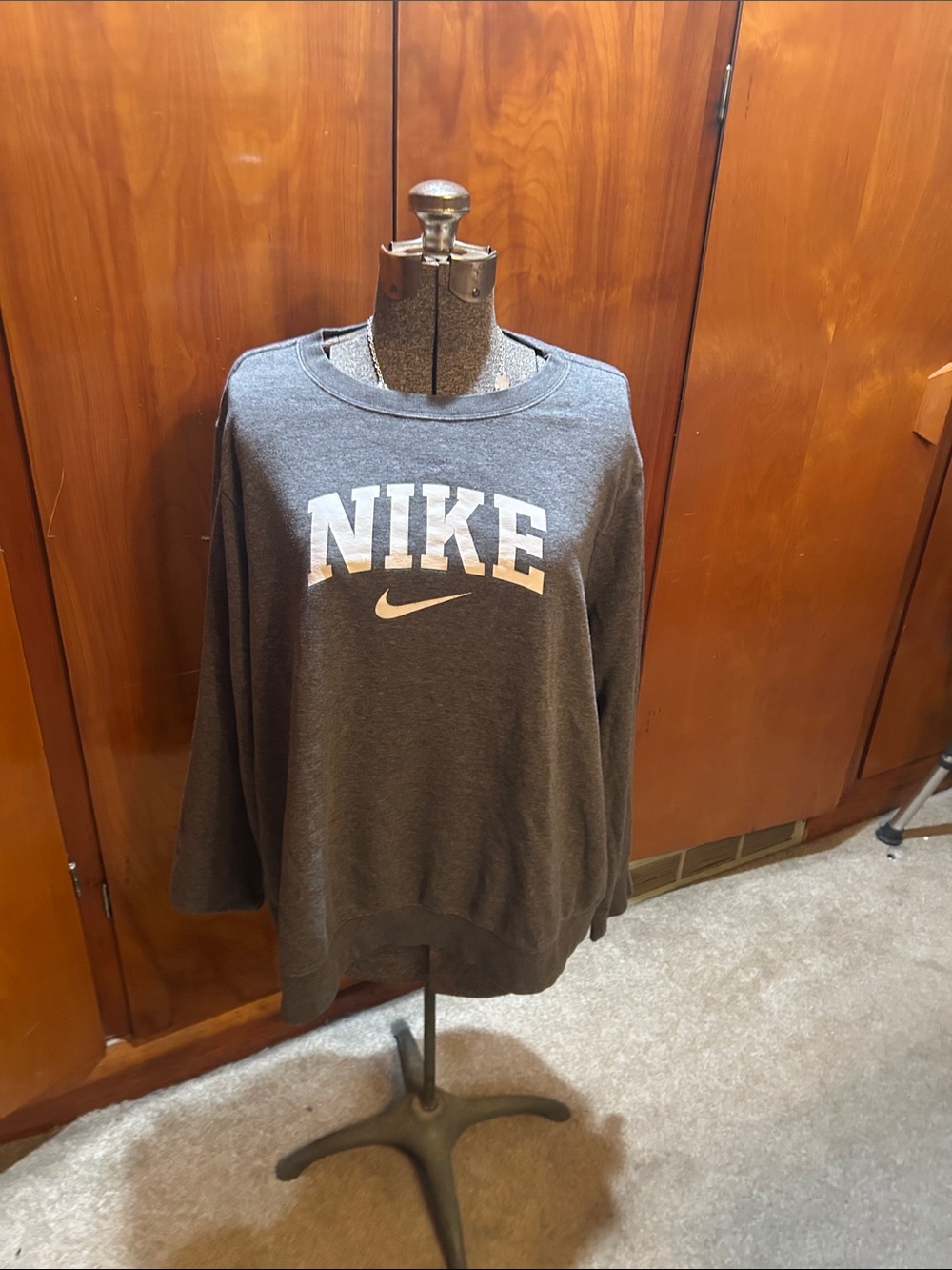 Nike Men's Dark Gray Crewneck Sweatshirt with White Logo